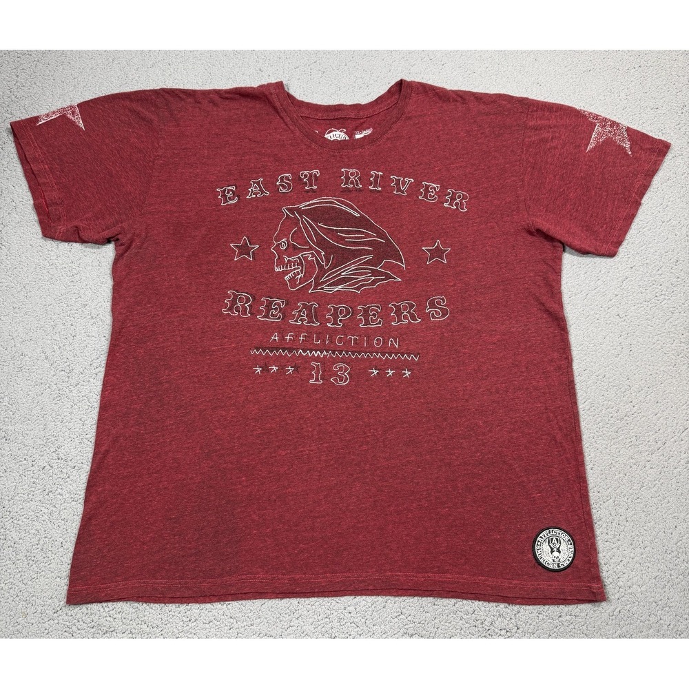 Affliction Shirt Mens 3XL Red East River Reapers Skull Graphic Tee Biker Tagless